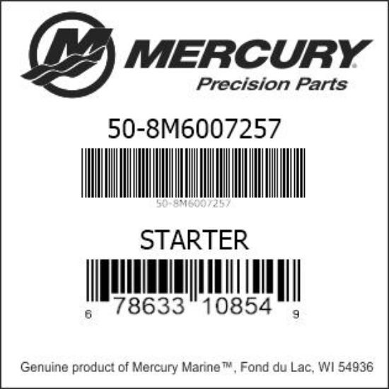 Bar codes for Mercury Marine part number 50-8M6007257