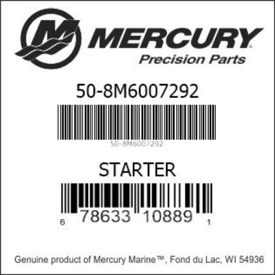 Bar codes for Mercury Marine part number 50-8M6007292