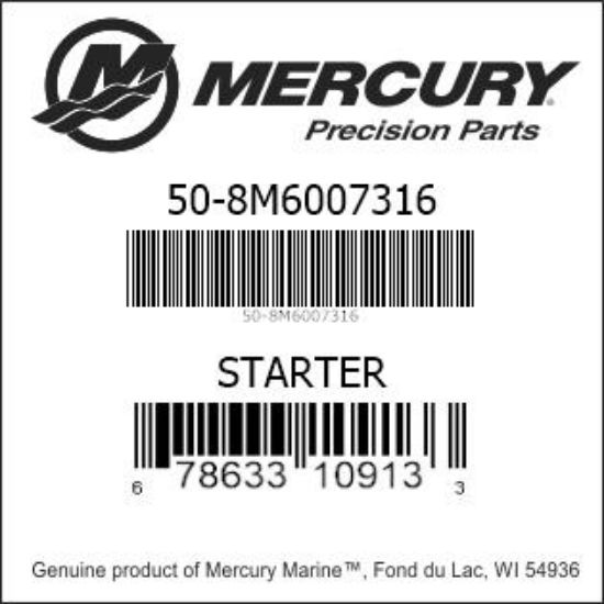 Bar codes for Mercury Marine part number 50-8M6007316
