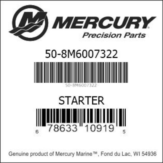 Bar codes for Mercury Marine part number 50-8M6007322