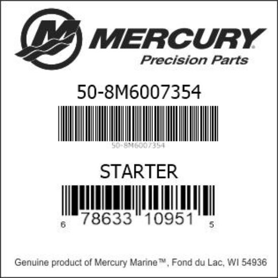 Bar codes for Mercury Marine part number 50-8M6007354