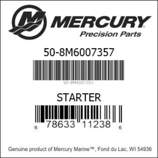 Bar codes for Mercury Marine part number 50-8M6007357