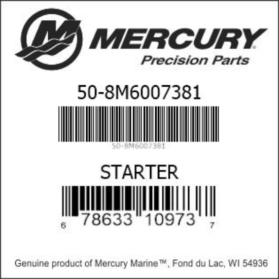 Bar codes for Mercury Marine part number 50-8M6007381