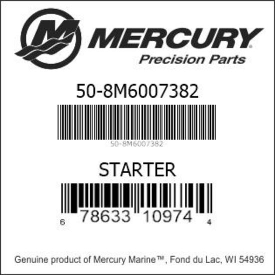 Bar codes for Mercury Marine part number 50-8M6007382