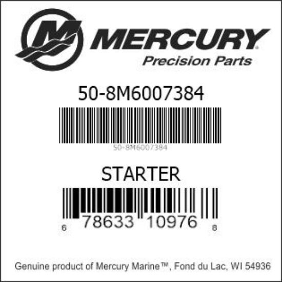 Bar codes for Mercury Marine part number 50-8M6007384