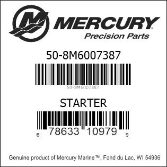 Bar codes for Mercury Marine part number 50-8M6007387