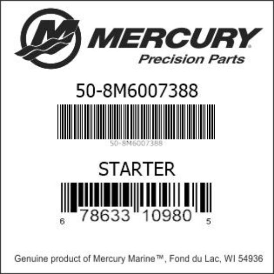 Bar codes for Mercury Marine part number 50-8M6007388
