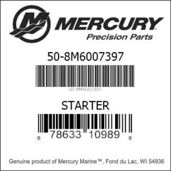 Bar codes for Mercury Marine part number 50-8M6007397