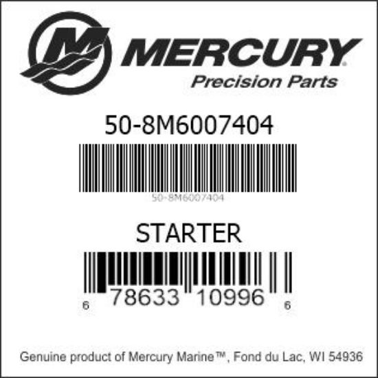 Bar codes for Mercury Marine part number 50-8M6007404