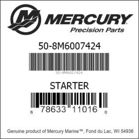 Bar codes for Mercury Marine part number 50-8M6007424
