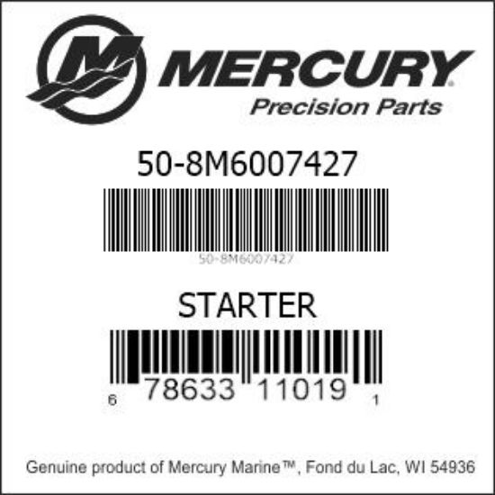 Bar codes for Mercury Marine part number 50-8M6007427