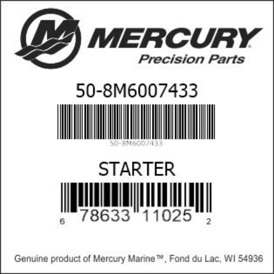 Bar codes for Mercury Marine part number 50-8M6007433