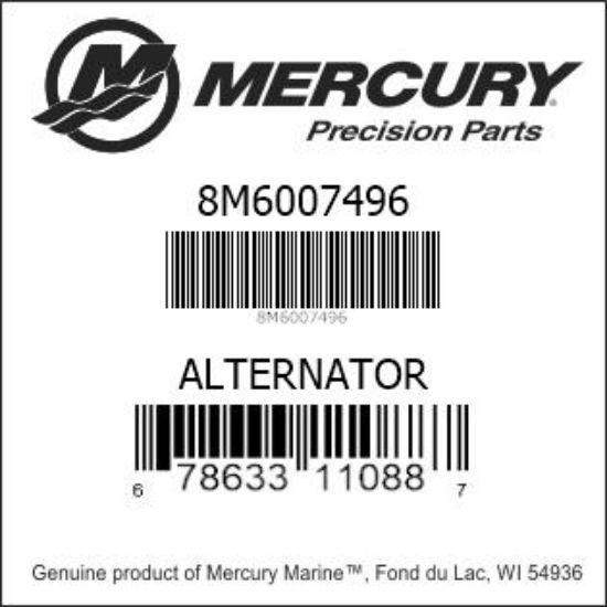 Bar codes for Mercury Marine part number 8M6007496