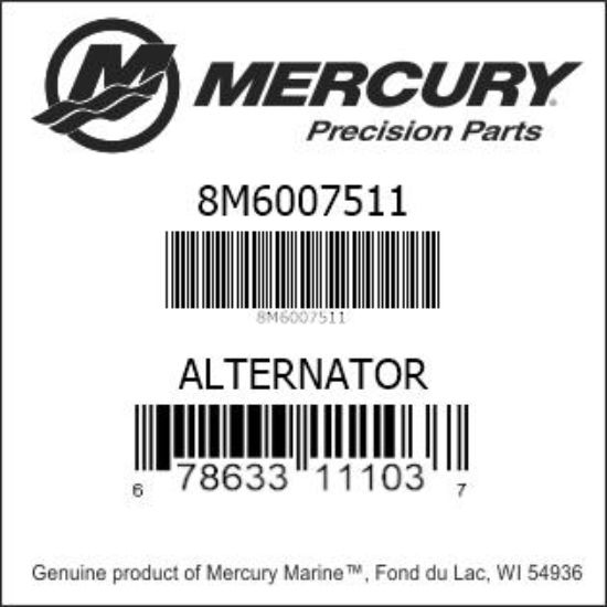 Bar codes for Mercury Marine part number 8M6007511