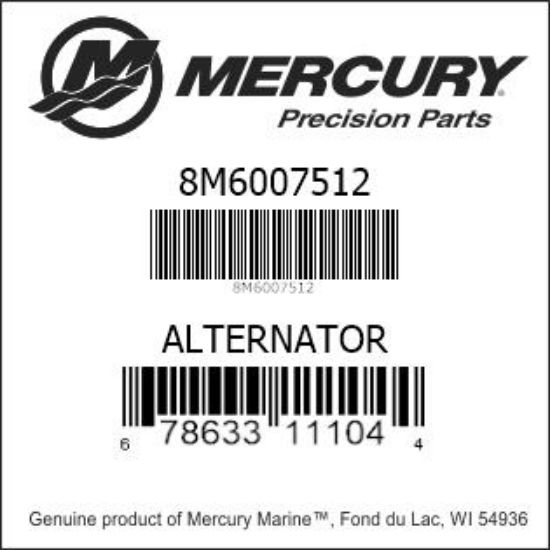 Bar codes for Mercury Marine part number 8M6007512