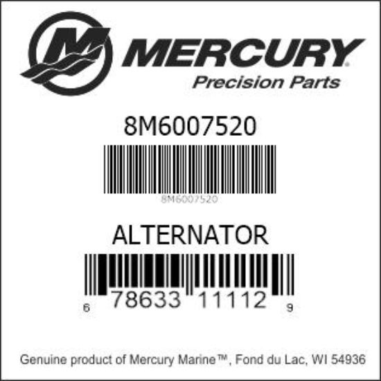 Bar codes for Mercury Marine part number 8M6007520