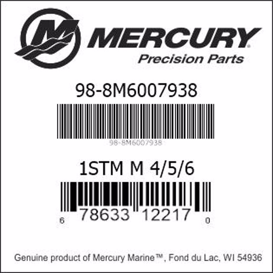 Bar codes for Mercury Marine part number 98-8M6007938