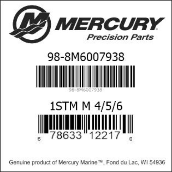 Bar codes for Mercury Marine part number 98-8M6007938