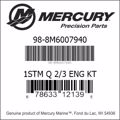 Bar codes for Mercury Marine part number 98-8M6007940