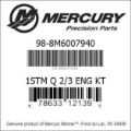 Bar codes for Mercury Marine part number 98-8M6007940