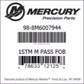Bar codes for Mercury Marine part number 98-8M6007944