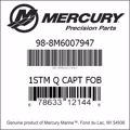 Bar codes for Mercury Marine part number 98-8M6007947