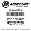 Bar codes for Mercury Marine part number 98-8M6007948