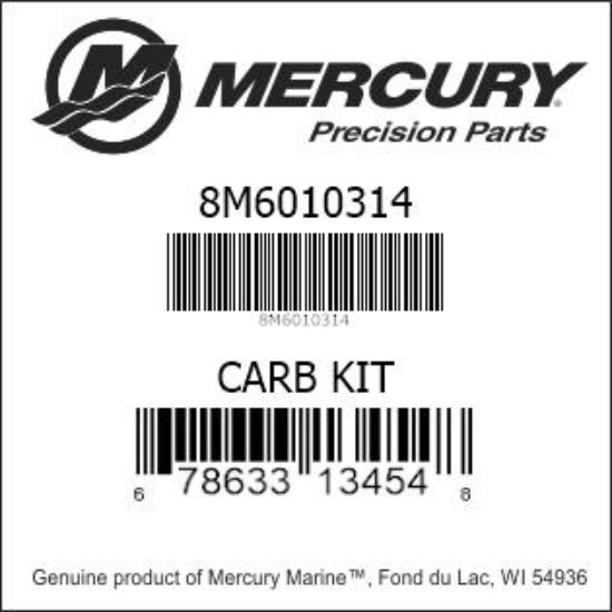 Bar codes for Mercury Marine part number 8M6010314
