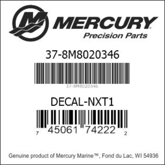 Bar codes for Mercury Marine part number 37-8M8020346