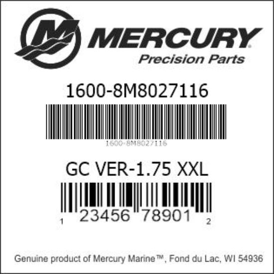 Bar codes for Mercury Marine part number 1600-8M8027116