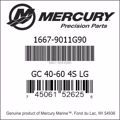Bar codes for Mercury Marine part number 1667-9011G90