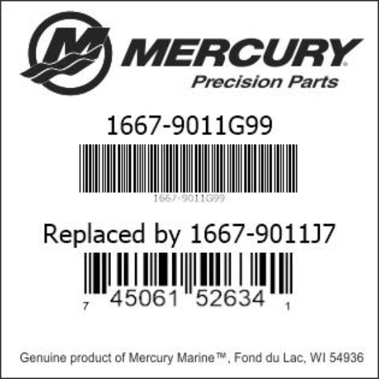 Bar codes for Mercury Marine part number 1667-9011G99