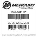 Bar codes for Mercury Marine part number 1667-9011J15
