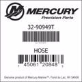Bar codes for Mercury Marine part number 32-90949T