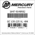 Bar codes for Mercury Marine part number 1647-9148R82