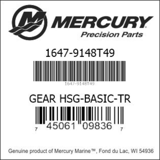 Bar codes for Mercury Marine part number 1647-9148T49