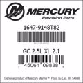 Bar codes for Mercury Marine part number 1647-9148T82