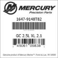 Bar codes for Mercury Marine part number 1647-9148T82