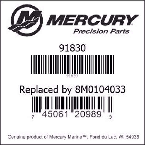 Bar codes for Mercury Marine part number 91830