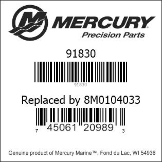 Bar codes for Mercury Marine part number 91830