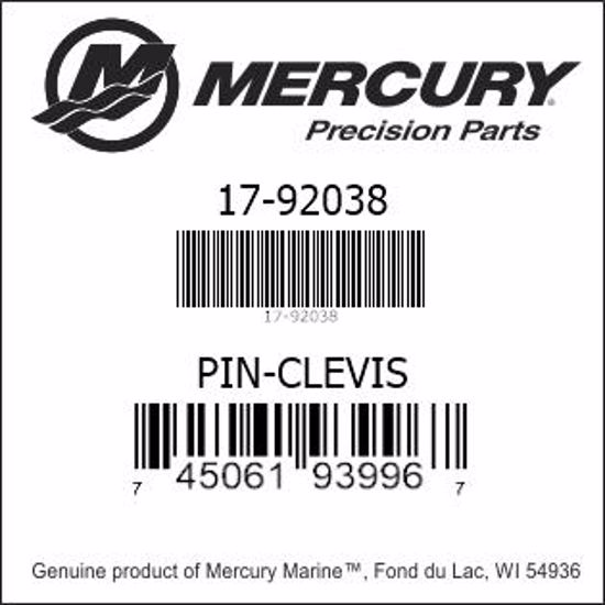 Bar codes for Mercury Marine part number 17-92038