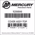 Bar codes for Mercury Marine part number 92068A6