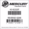 Bar codes for Mercury Marine part number 43-92320T