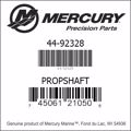 Bar codes for Mercury Marine part number 44-92328