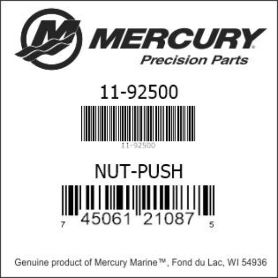 Bar codes for Mercury Marine part number 11-92500