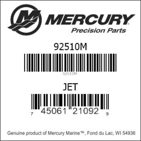 Bar codes for Mercury Marine part number 92510M