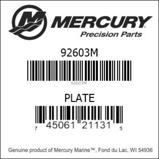 Bar codes for Mercury Marine part number 92603M