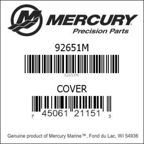 Bar codes for Mercury Marine part number 92651M
