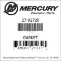 Bar codes for Mercury Marine part number 27-92720