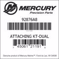 Bar codes for Mercury Marine part number 92876A8